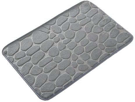 Soulnioi Non Slip Bathroom Mat, Memory Foam Bath Mat Pebble Bathroom Rug Soft Absorbent Washable Shower Tub Mat, 40x60cm - Grey