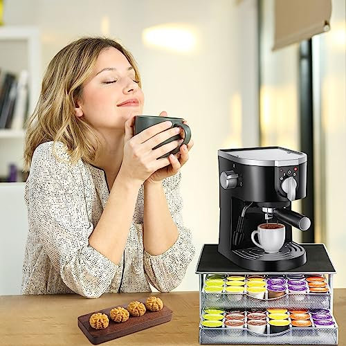 Dolce Gusto Kapselhalter | Kaffeekapseln Aufbewahrung Von 72 Kaffeekapseln | Kommt Mit 2 Schubladen | Anti-Rutsch-Füße, Robust, Stoßfest und Rostfrei Metall-39 * 35 * 14cm (schwarz-72 Stück)