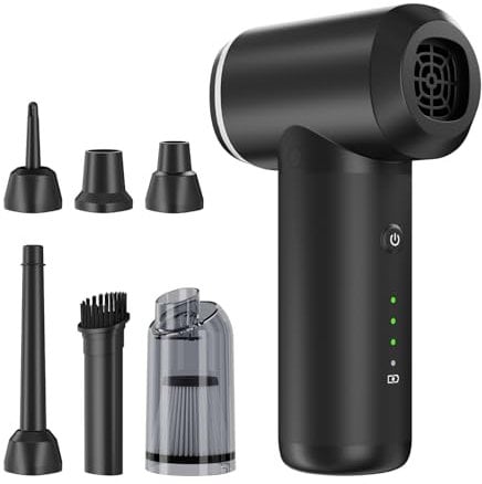 Dépoussiérant à air comprimé, 100 000 tr/min, mini aspirateur 4 en 1, nettoyeur de clavier, mini souffleur d'air avec moteur sans balais, 3 vitesses et batterie rechargeable, air en conserve,