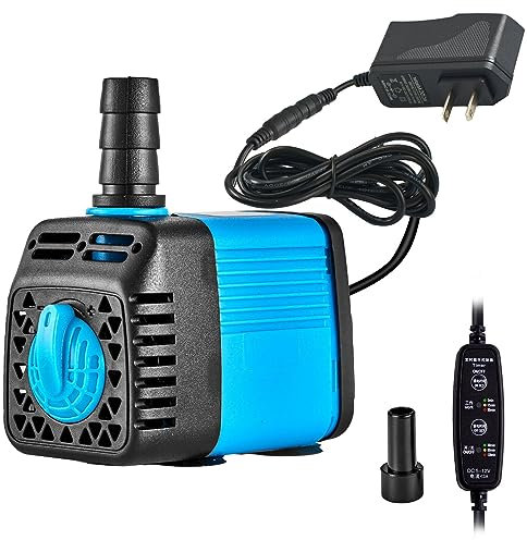 LAPOND 7W Ultra Quiet Submersible Pump with Timer - for Fish Tank, Pond, Aquarium, Statuary, Hydroponics etc. (Blue)