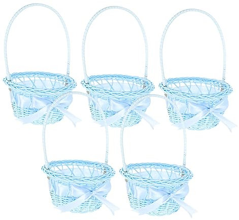 TOPBATHY 5st Korb Aus Rattan Geflochtener Korb Bügelkorb Bauchkorb Mädchen Blumenkorb Weidenkorb Dekokorb Henkelkorb Obstkorb Präsentkorb Miniatur Korb Süssigkeit Papierkorb Bambus