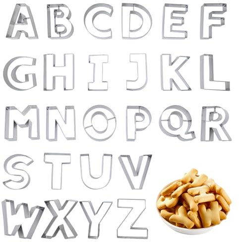 VKInman 26-Piece Stainless Steel Alphabet Letter Cookie Cutters Set, Large 3-Inch Size for Birthday Christmas New Year Holiday Party Decorations, Suitable for Fondant Biscuit Fruit Dough Crafting