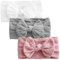 3 pièces bandeau turban pour bébé bandes de cheveux pour bébé nœuds pour filles couvre-chef à nœud doux bandes de cheveux élastiques pour tout-petit nouveau-né (gris/blanc/rose)