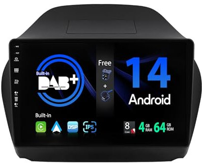 SXAUTO【Built-in DAB】Android 13 IPS Car Stereo For Hyundai IX35 (2010-2017) - Wireless CarPlay/Android Auto - Camera + MIC - 4G+64G - 10.1 Inch 2 Din - AHD Steering Wheel Fast-boot 360-CAM