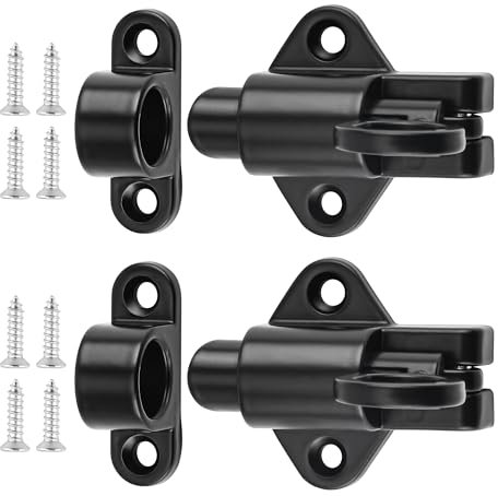 2 Stück Türriegel Schwarz Automatische Federriegel Pop Up Bolzen Tür Verriegelungen mit 8 Schrauben Türverriegelung Aluminium Passend für Meisten Fenster und Türen Innentüren Außentüren und Fenster