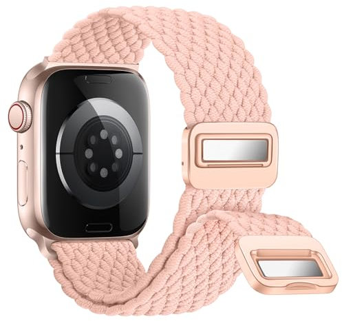 AidorMax Bracelet Tressé Compatible avec Apple Watch 42mm 41mm 40mm pour Femmes Hommes, Bracelet de Remplacement avec Boucle Magnétique Réglable pour Séries 10 9 8 7 6 5 4 SE (Rose Sable)