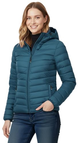 33,000ft Veste matelassée légère pour femme - Veste de transition emballable avec poches pour femmes - Doublée - Doudoune chaude avec capuche pour l'extérieur, les loisirs, la randonnée, Bleu pétrole