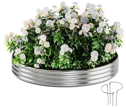 Fioriera in metallo zincato, rotonda, rialzata, kit per giardinaggio all'aperto, 0,6 x 0,6 x 0,3 m, fioriera da giardino rialzata, fioriera rotonda zincata per esterni, in metallo ad anello