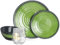 Melamin Camping Geschirr Set 4 Personen Stone Green + 4 Milano Gläser Wassergläser Tafelgeschirr Picknick BBQ Kochgeschirr