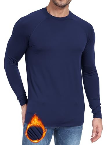 Djtnzdm Thermounterwäsche Herren Langarm Thermo Sport Kompressionsshirt Warm Langarm Männer Funktionsshirt Winter Skiunterwäsche Gefüttert Thermoshirt Atmungsaktiv Laufshirt Longsleeve Dunkelblau L