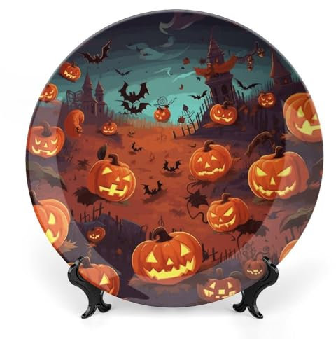 GFLFMXZW Assiette décorative en porcelaine anglaise avec support de présentation - Assiettes décoratives rondes en céramique pour Halloween - Décoration murale pour la maison et le bureau - 15,2 cm
