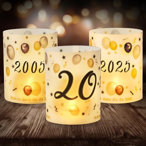 12 Windlicht Tischdeko 20 Geburtstag, Seutgjie 20. Geburtstag Deko Mädchen Junge 2005-2025 Schwarz Gold für Teelichter oder Kerzen