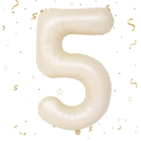 EWODEIEW Zahlen Luftballon 5 Beige,40 Zoll Luftballon Zahlen 5 Folien Ballon,Luftballon 5. Geburtstagsdeko Mädchen Riesen Folienballon 5. for Mädchen Jungen Birthday Party Geburtstag Dekor