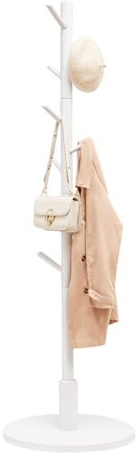 Yorbay Porte-manteau en hêtre massif, porte-manteaux en forme d'arbre, porte-manteau sur pied avec 9 crochets pour vestes, chapeaux, sacs, chambre, bureau, entrée, 38 x 179 cm, blanc