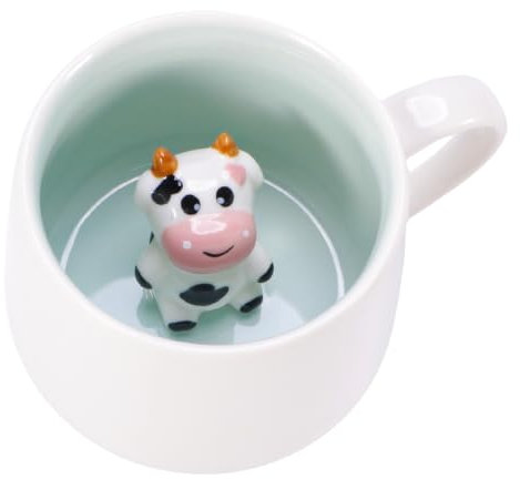 UV STYLISH 3D Animal Coffee Mug Cute Cow Inside, 12 oz Funny Cartoon Handmade Figurine Milk Tea Cup, Xmas Birthday Gifts for Friends Kids Girls Wife Grandma Auntie Personalised Gifts