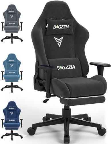 bigzzia Gaming Stuhl mit Fußstütze, Gaming Sessel aus atmungsaktivem Stoff, Gepolstert PC-Stuhl Verstellbarer und Drehbarer, Gaming Chair für Jugendliche und Erwachsene Schwarz, 150kg