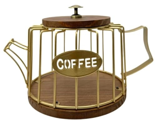 HiyyFloy Porta Cialde caffè con Coperchio E Base in Legno, Cestino Portaoggetti per caffè Espresso, Cestino Portaoggetti in Filo Metallico per Casa, Bar E Caffetteria