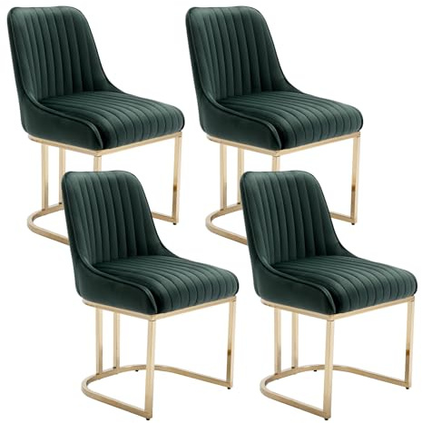 Ya-Home Esszimmerstühle 4er Set, Polsterstühle Küchenstühle mit Metallbeinen aus Samt, Sessel für Esszimmer Küche Wohnzimmer Schlafzimmer, Grün
