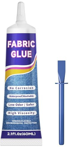 60ML Clothes Strong Fabric Glue - Extra Strong Glue for fabric Material Upholstery Badge Textile Felt Leather Crafts Hemming Tape Carpet Patches -Waterproof Soft Clear(60ML*1)