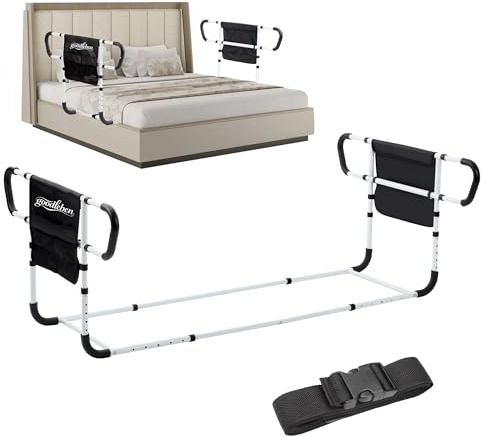 goodleben Double Bed Rail for Elderly Adults Safety, Adjustable Bed Assist Rail, Dual Side Bed Rail for Seniors Safety, Under Mattress Bed Guard Rail for Fall Prevention, Fits Twin/Full/Queen Beds