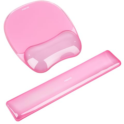 MOSISO Cooling Gel Mouse Mat and Keyboard Wrist Support Set, Pink | Irregular Oval Ergonomic Mousepad,Non-Slip Base,Wrist Cushion Keyboard Rest for Computer Laptop Typing Gaming,Home Office Use