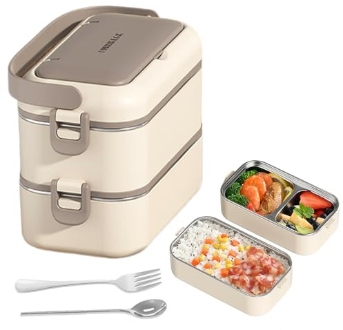 Bento Boîte à déjeuner rectangulaire en acier inoxydable anti-fuite Grande capacité isolée Double couche Boîte à déjeuner pour adulte Passe au micro-ondes Pour bureau et école