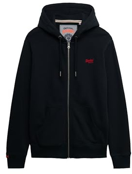 Superdry Herren Essential Logo Zip-Hoodie mit angerauter Innenseite Finster Marineblau/Rot XXXL