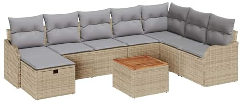 Vopese 9-teiliges Garten Sofa Set mit Kissen Beige Poly Rattan, 2-Sitzer Garten Sofa mit Kissen Beige Poly Rattan Lounge Sofa Outdoor Model3359497