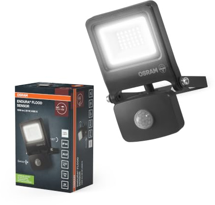 Osram Projecteur Extérieur LED avec Capteur ENDURA Flood, 20W, 1800lm, | ENDURA® Flood Sensor Cool White PCR, Stand Luminaire and Ceiling Floodlight, Gris foncé, 30000 h, pack de 1