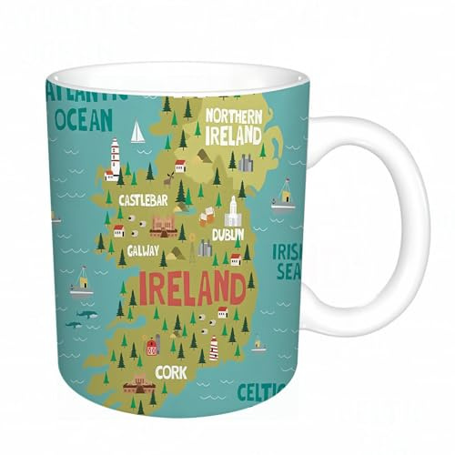 AELKSP Tazas grandes de 330 ml para café, tazas desayuno, té y bebidas calientes, tazas de cafe,Irlanda, ciudad, Belfast, castillo, isla natural, capital,regalo aniversario pareja