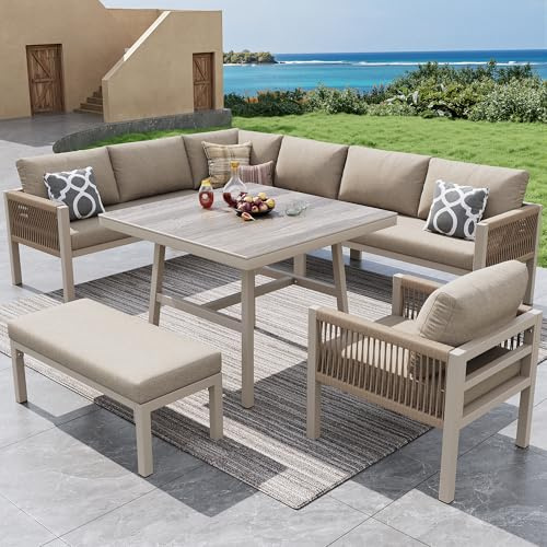 Gecheer Gartensofa-Garnitur L-Form 8 Personen Wetterfest & Komfortabel Mit Tisch & Sesseln für Terrasse & Balkon