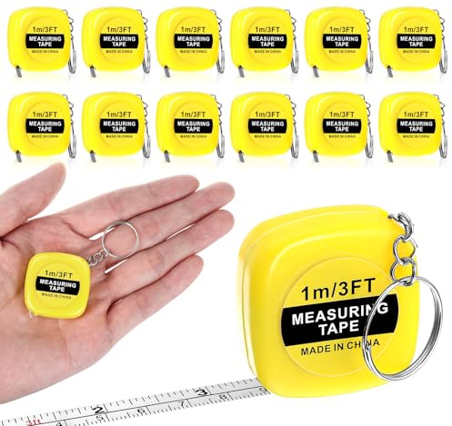 12 Stück Mini Maßband Körper Schlüsselanhänger 100cm Versenkbare Massband | Geschenk Ingenieure Leicht Einziehdesign für Körpergröße Kleidung Oberweite Kopfumfang Längenmessung, Gelb
