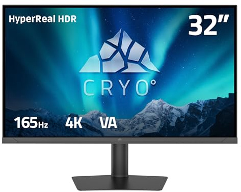Chillblast Cryo Vision 32 Inch 4K 165Hz Gaming Monitor - UHD VA Panel - 1ms Response Time - HyperReal HDR - G-Sync/FreeSync - 100% sRGB Accuracy - Height, Tilt, and Swivel Adjustable | Black