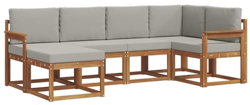 vidaXL Outdoor-Sofagarnitur mit Kissen 6 pcs Natürlich und Hellgrau, Outdoor-Sofa-Set, Moderne Terrassenlounge, langlebige Gartenmöbel, modular, Terrassensitzmöbel