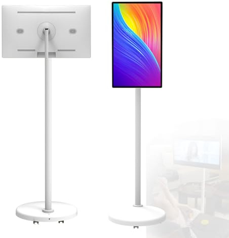 Tragbarer 24-Zoll-Smart-TV auf Rädern, 1080p-Touchscreen-Monitor mit voller Schwenkdrehung, kabellose Konnektivität, integrierter Akku, 4 GB RAM, 64 GB Speicher