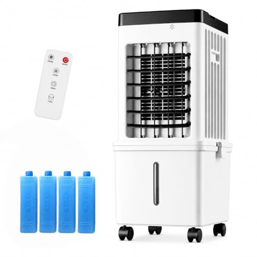 Climatizador Evaporativo Silencioso 15L, Aire Acondicionado Portátil Sin Tubo con Mando a Distancia, Temporizador de 7,5 Horas, 3 Velocidades, Enfriador de Aire para Hogar, Dormitorio y Oficina