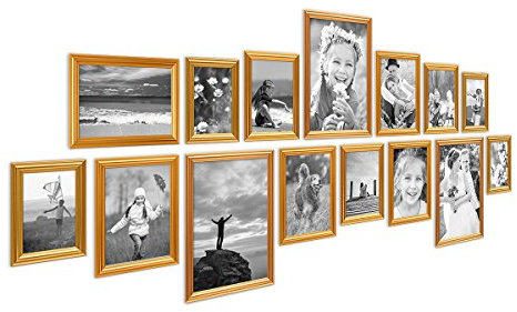 PHOTOLINI 15er Bilderrahmen-Set Gold Barock Antik aus Kunststoff inklusive Zubehör/Bildergalerie/Foto-Collage