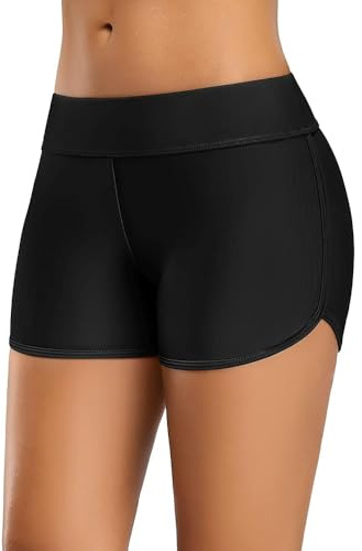 CharmLeaks Womens Swim Boardshorts Beach Bottoms Board Shorts Swimming Costume Black(Size: L(UK 12))