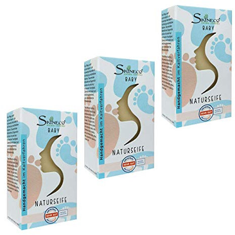 Skineco Babyseife mit Ziegenmilch & Calendula – 3 x Handgemachte Naturseife im Kaltverfahren – Milde Pflege für sensible Babyhaut