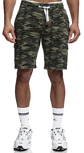 Indicode Herren White Rock Sweatshorts mit 5 Taschen aus 100% Baumwolle | Cargoshorts für Männer Army, XL