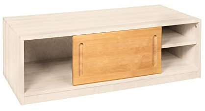 BioKinder Lina Sideboard Bettkasten Kommode mit Schiebetür aus Massivholz Erle und Kiefer 120 x 55 x 40 cm weiß lasiert, Front Erle