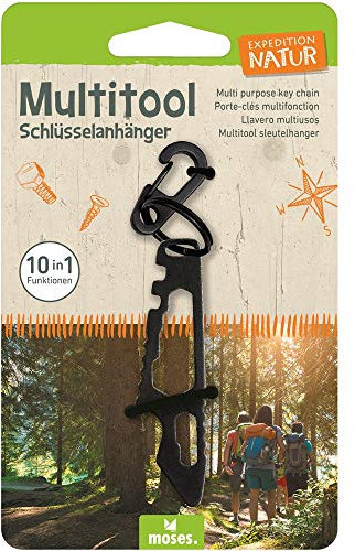 Moses 9797 Expedition Natur Multitool Llavero | Herramienta multifunción 10 en 1 | para camping y exteriores, color negro