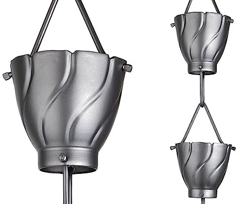 Monarch Rain Chains Akira-Regenkette aus Aluminium, 2,6 m, pulverbeschichtetes Aluminium, dekorative Regenfangkette für Dachrinnen, Zinn-Aluminium-Regenrinnen-Ersatz-Fallrohr