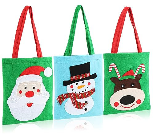 com-four® 3x Geschenkbeutel für Weihnachten - Geschenktasche für Nikolaus und Advent - Geschenktüte mit Henkeln - Filzbeutel mit Weihnachtsmotiven 24 x 20 cm