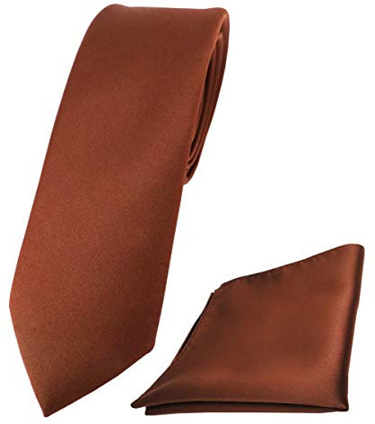 TigerTie - schmale Designer Krawatte Einstecktuch in braun rot rotbraun einfarbig uni