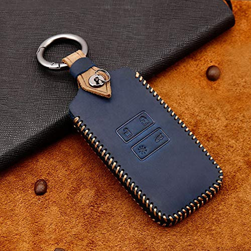 ontto Rindsleder Autoschlüssel Hülle Cover Passt für Renault Koleos Kadjar Talisman Captur Espace Clio Megane 2016-2019 Schlüsselhülle Schlüsselanhänger Schlüssel Schutz Etui 4 Taste-Blau