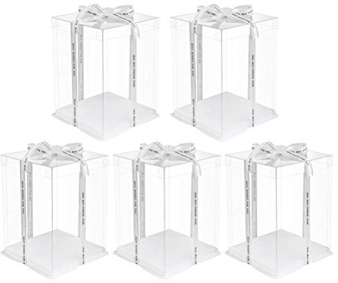 Hemoton 5pcs Transparent Cake Box Candy Gift Box Food Container Carrier Packaging Box for Birthday Baby Shower Wedding (8 inch Double Layers Boxes)