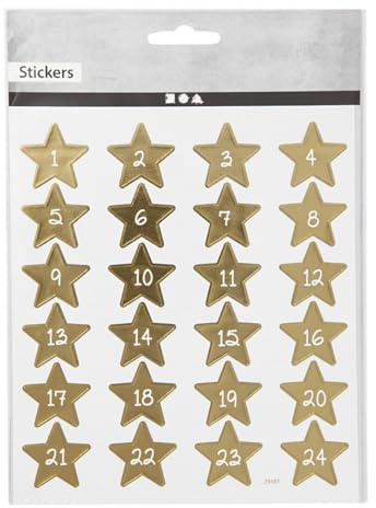 Stickers Christmas Motifs 15 x 16.5 cm 1 Sheet Advent Calendar Numbers Stars Gold