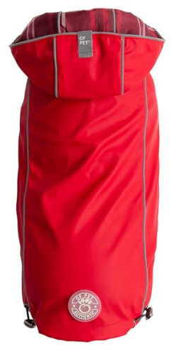 GF Pet Hunderegenmantel Elasto-Fit Wendemantel für Hunde wasserdichte Kapuzenjacke - Rot Plaid - Klein