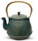 toptier Tea Kettle, Japanese Cast Iron Teapot with Infuser, Leaf Design Cast Iron Tea Pot Stovetop Safe Coated with Enameled Interior for 40 Ounce (1200 ml), Dark Green